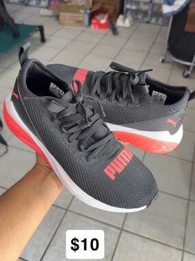 Puma Black Athletic Sneakers with Coral Accents